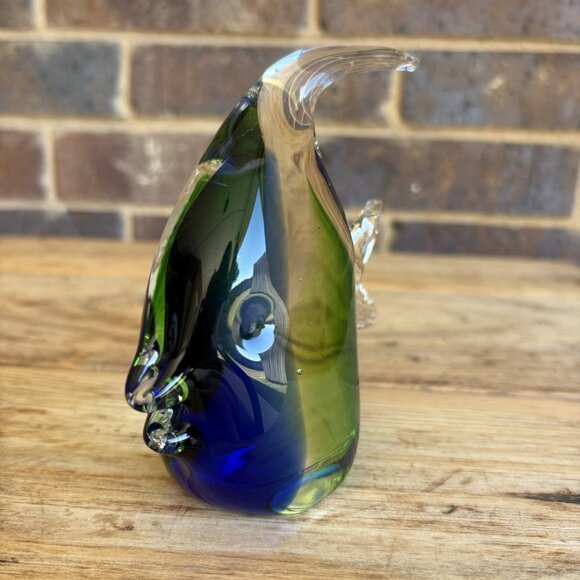 Blue Green Clear Glass Tropical Fish Paperweight Figure 5” Tall Polished Bottom - Picture 4 of 13